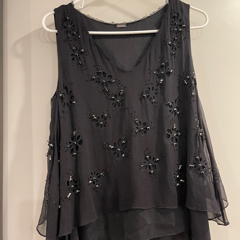 Silk and satin top with crystal beads